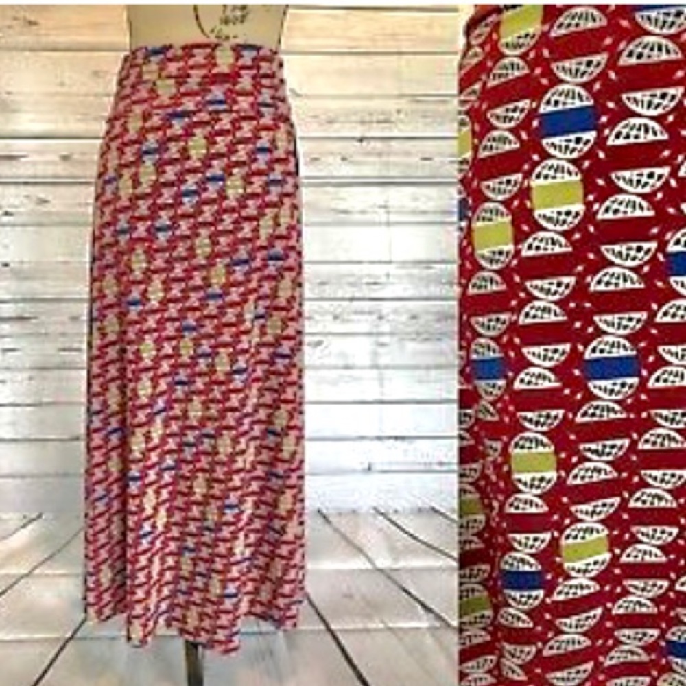 LuLaRoe Geometric Maroon Print Long Maxi Skirt, S